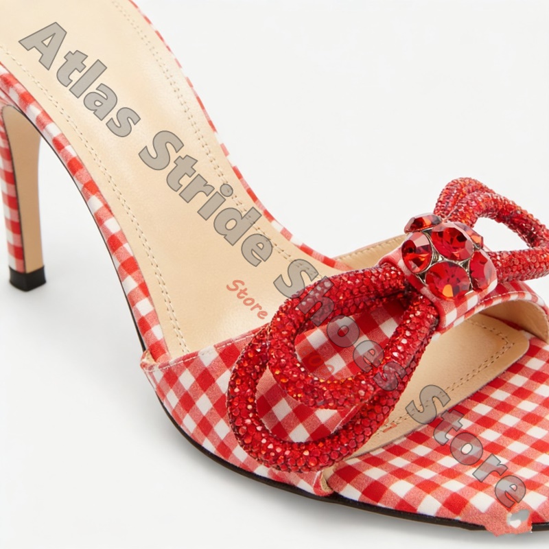 Vintage Fashion Dress - Women Red White Gingham Check Square