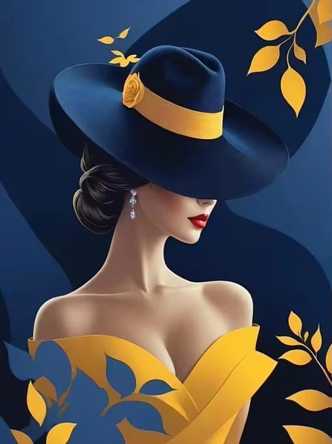 Navy Blue Yellow Elegant Lady  - đánh giá và giá Vintage Fashion Wallpaper